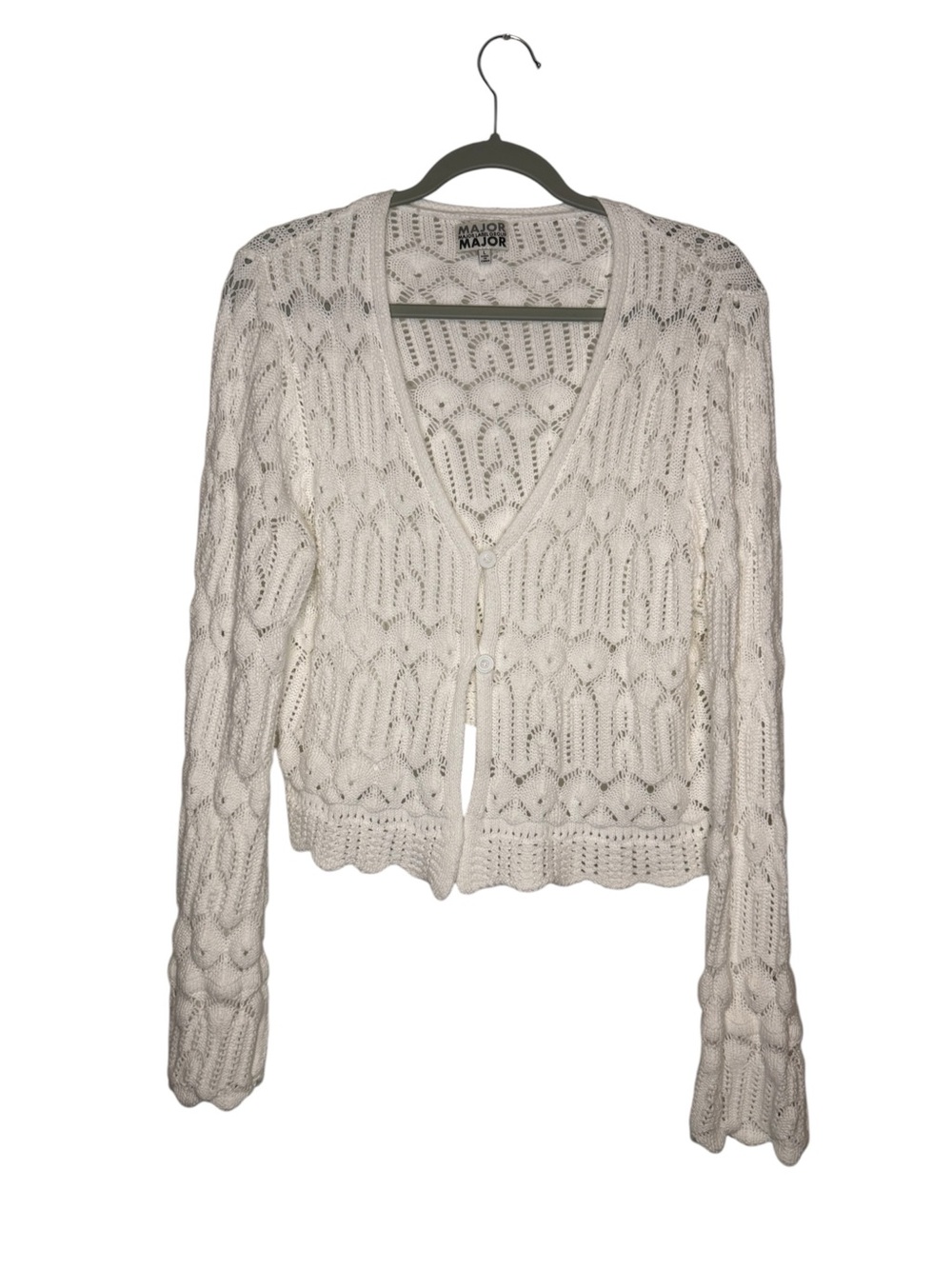 Major Label Group Cream Openwork V-Neck Button Cardigan Sweater Size Large